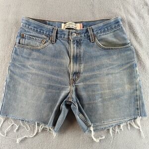 Vintage Y2K Levis Jean Shorts 34 Blue Light Wash Faded Relaxed Fit Cut Off